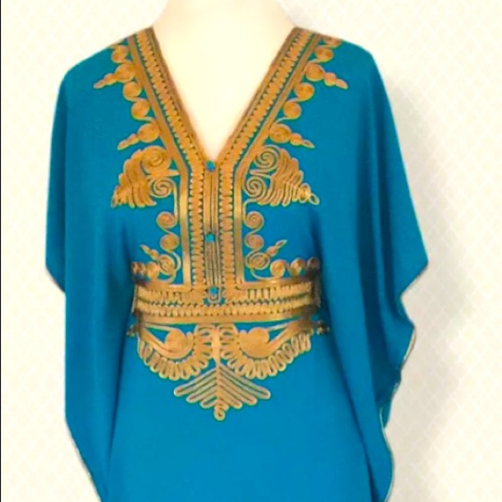 Moroccan Kaftan Embroidery Batwing Maxi Dress